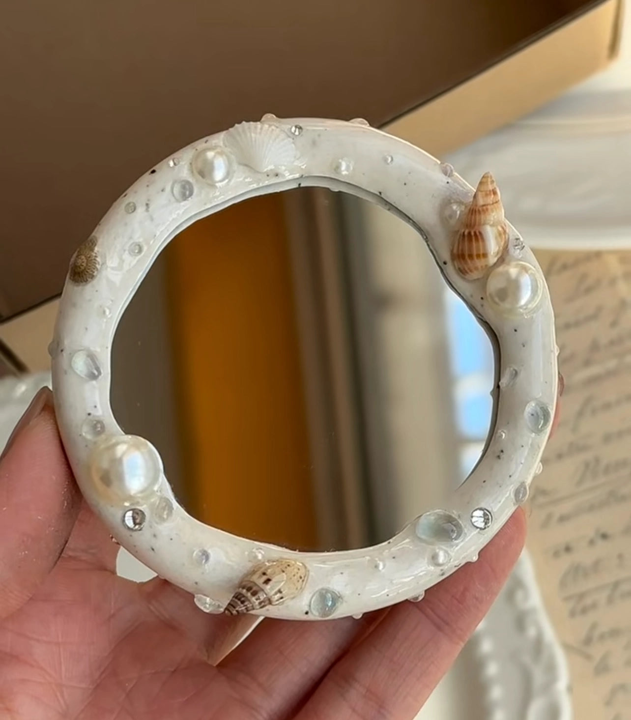 The One1 |Handmade Shell mirror with lovely pink, Summer shell pearl, best gift for her