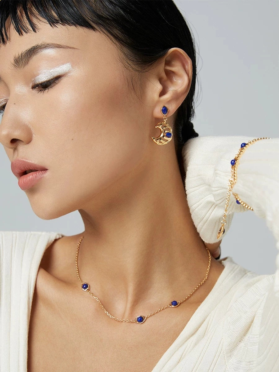 The One1| Lapis Lazuli Necklace, S925 Silver, Affordable luxury, Vintage Gold Finish