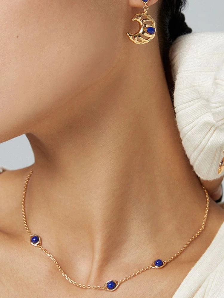 The One1| Lapis Lazuli Necklace, S925 Silver, Affordable luxury, Vintage Gold Finish