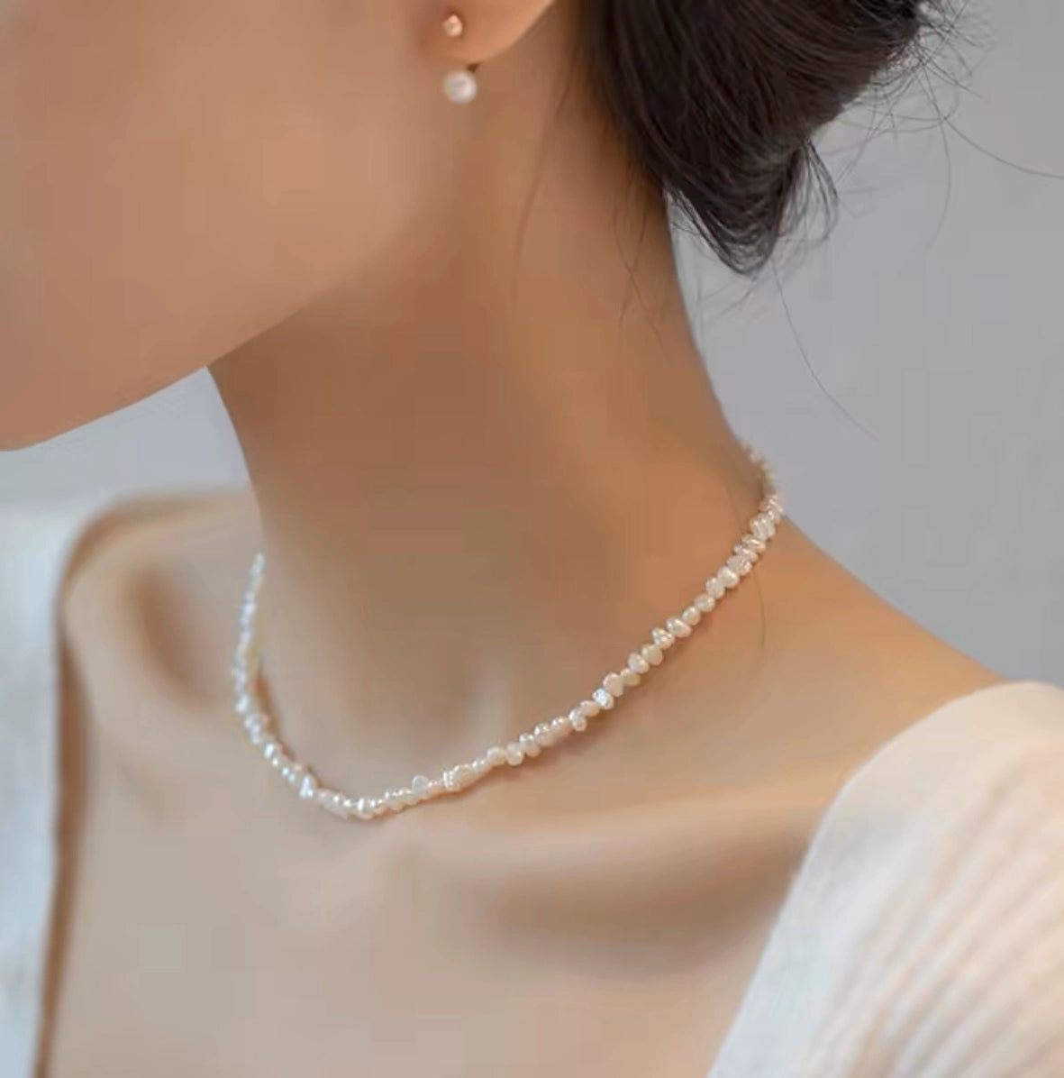The One1| Real Freshwater Baroque Pearl Necklace Choker for Women, 2-4mm Pearl Necklace Men, Summmer Gift for Her