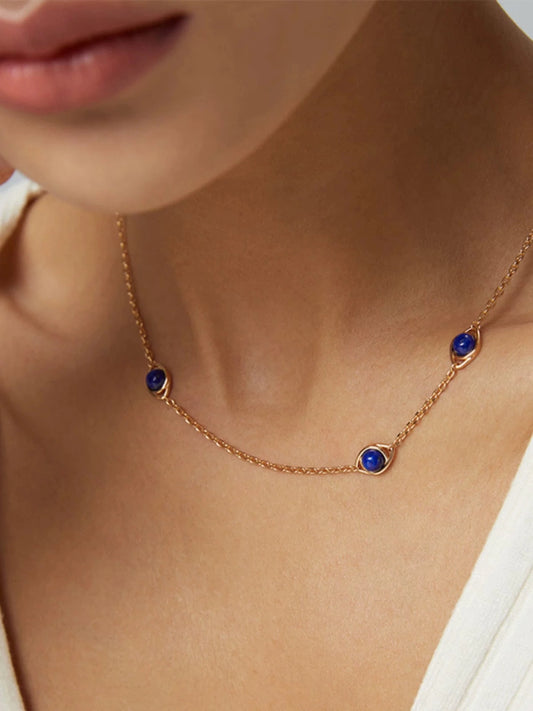 The One1| Lapis Lazuli Necklace, S925 Silver, Affordable luxury, Vintage Gold Finish