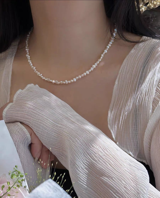 The One1| Real Freshwater Baroque Pearl Necklace Choker for Women, 2-4mm Pearl Necklace Men, Summmer Gift for Her